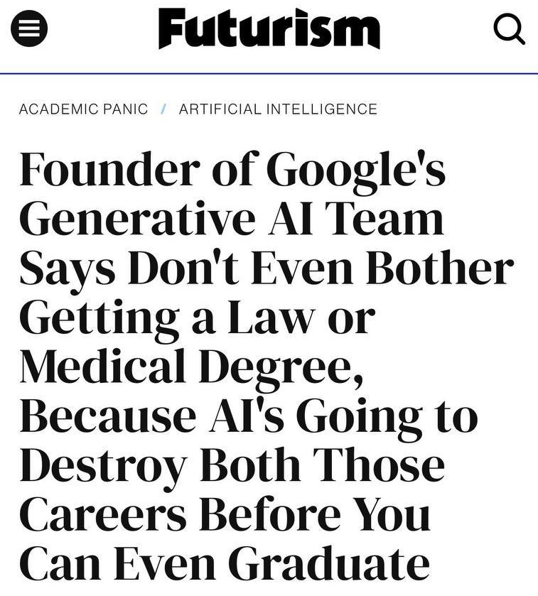 Jad Tarifi, who founded Googles GenAI team in 2012, argues that higher education, particularly medicine and law, is becoming obsolete due to AI advancements