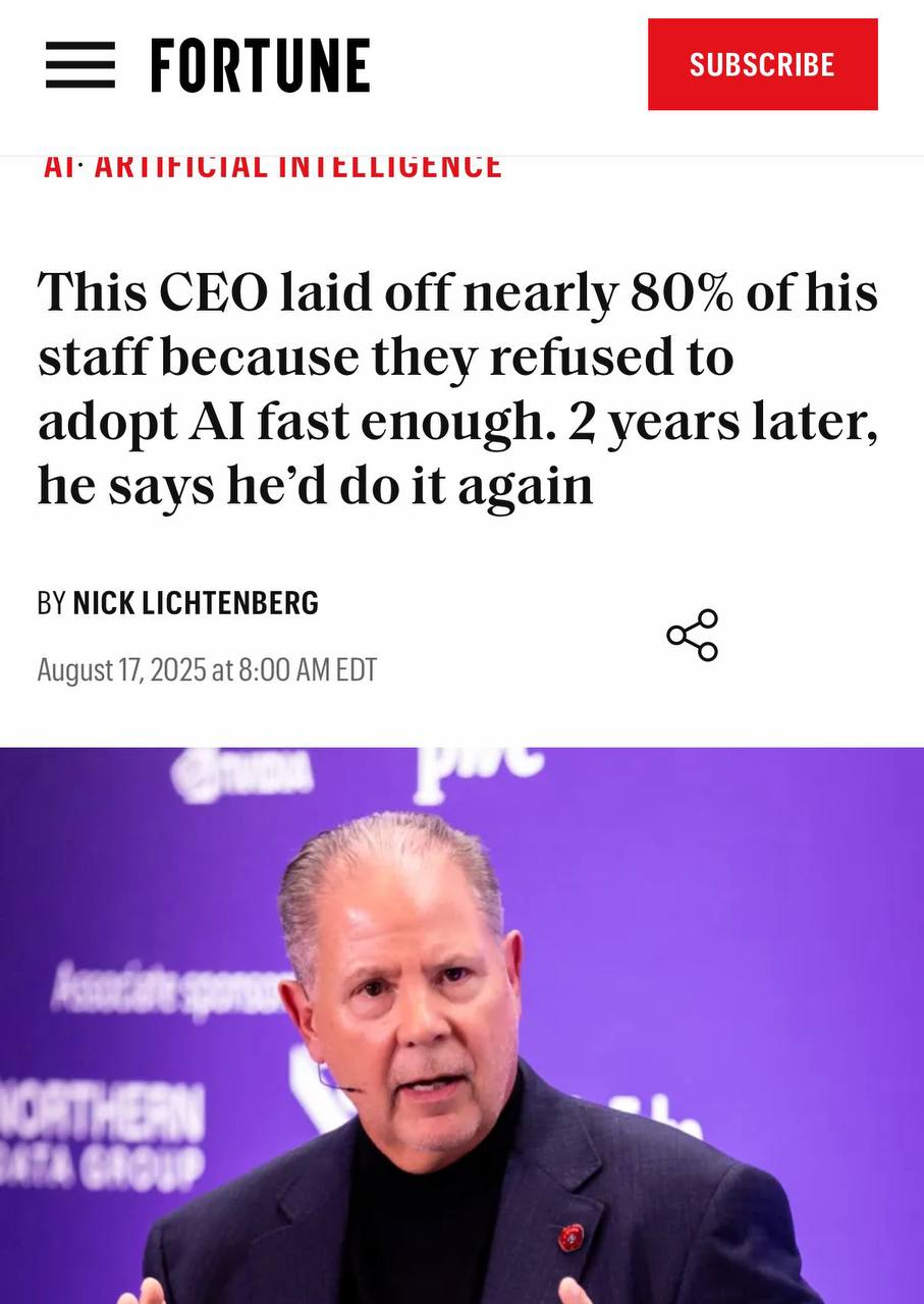 This CEO laid off nearly 80% of his staff because they refused to adopt AI fast enough. 2 years later, he says he would do it again.