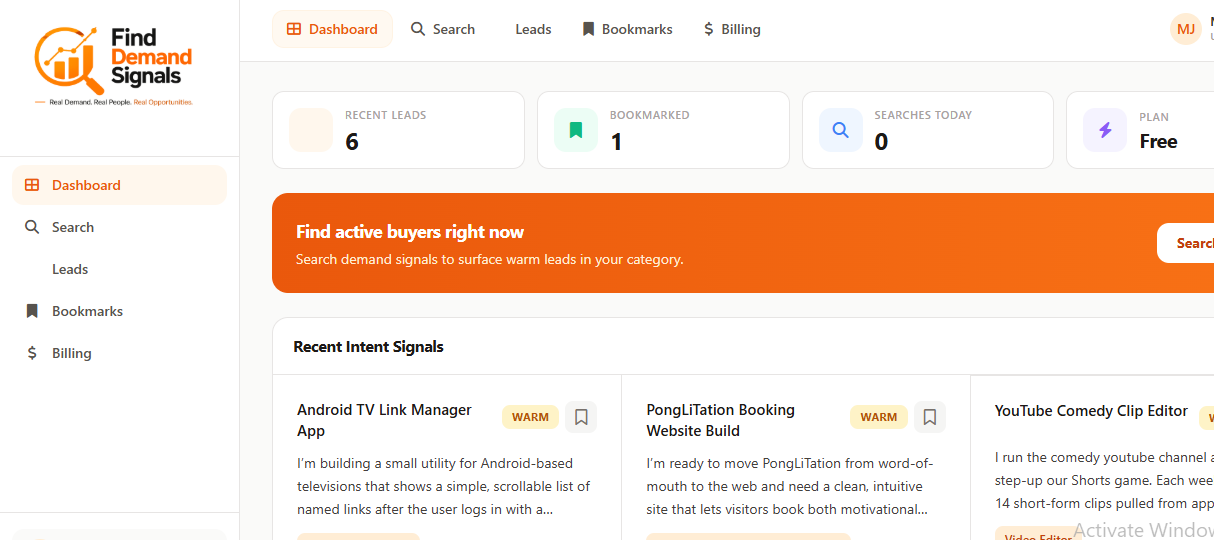FindDemand Signals screenshot